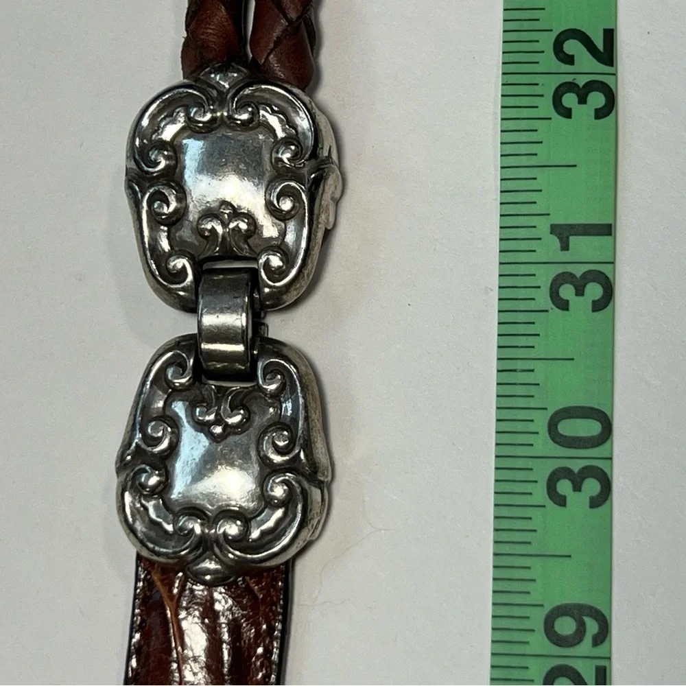 Brighton Retired Vintage Brown Leather Silvertone Bolo Tie Hip Belt Women size M